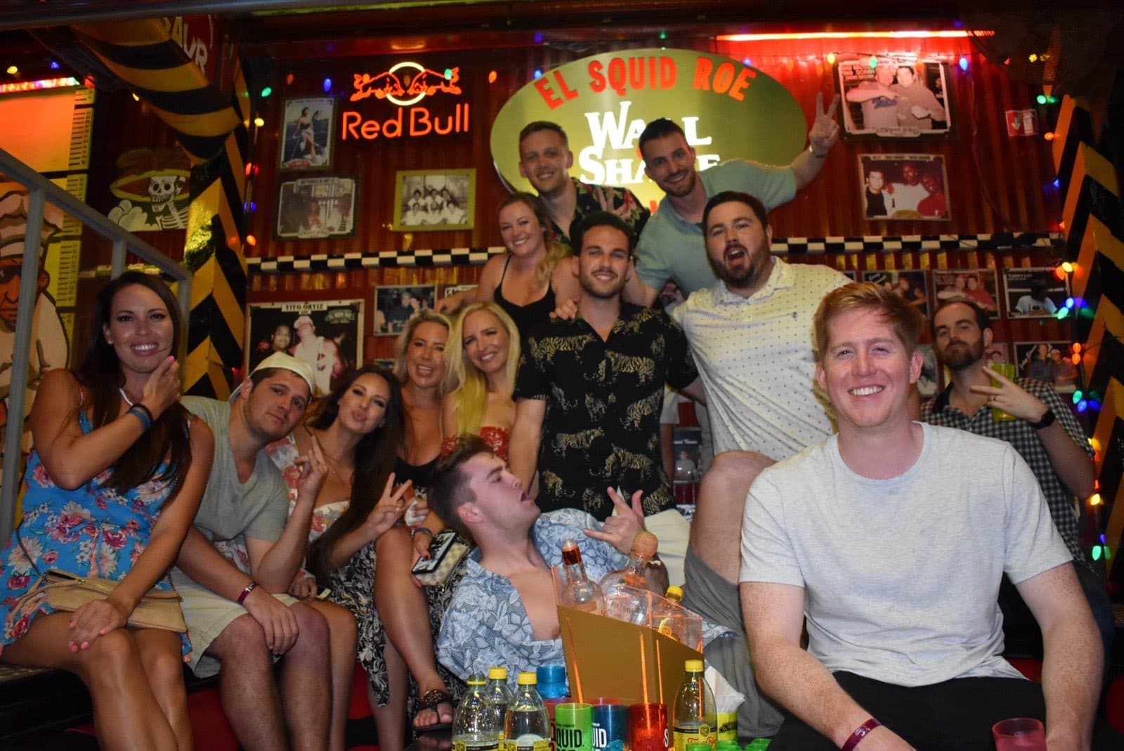 Big group celebrating at El Squid Roe, the flagship finale venue of every Cabo Party Access night